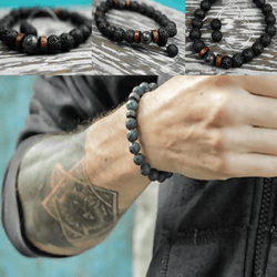 Bracelet man Pierre of lava and Wood of sandalwood