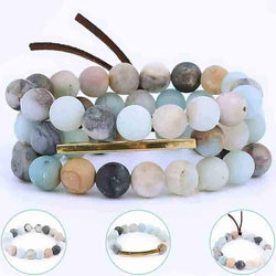 Amazonite & Rose Quartz Bracelets - Set of 3 pcs