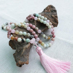 Pompon necklace - Rhodonite and Amazonite bracelet