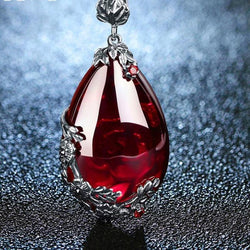 Garnet or Chalcedony and Silver drop pendant