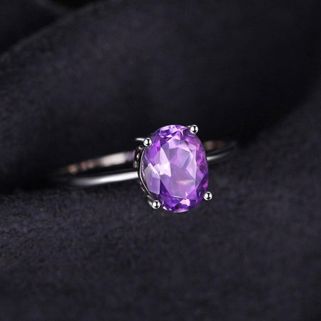 Anello solitario con ametista e argento